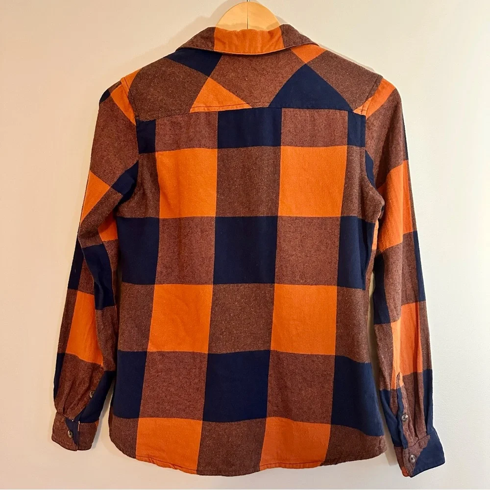 Natural Reflections Plaid Button-up Flannel Shirt, Navy and Burnt Orange, Small - Picture 8 of 9